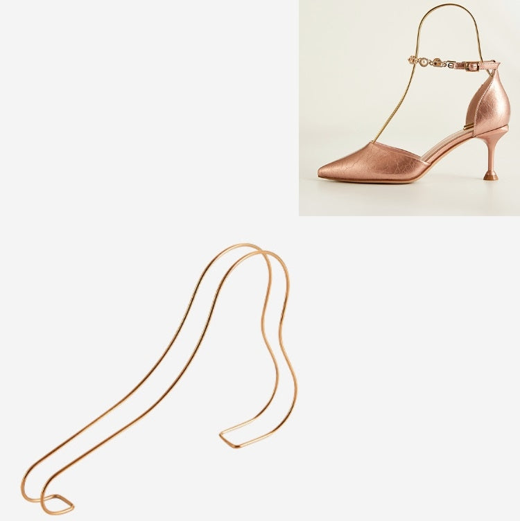 Rose-gold stainless steel high-heel display stand bracket with elastic U-shaped support loop