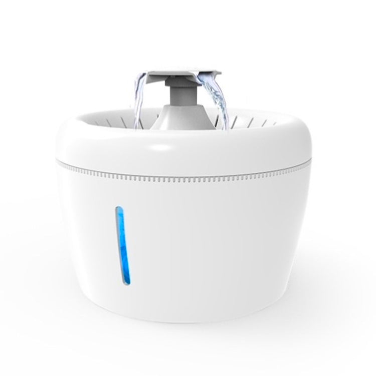 Electric pet water dispenser base with open water outlet and blue indicator
