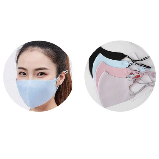 Adjustable elastic mask strap ties with round beads on light blue and pink masks