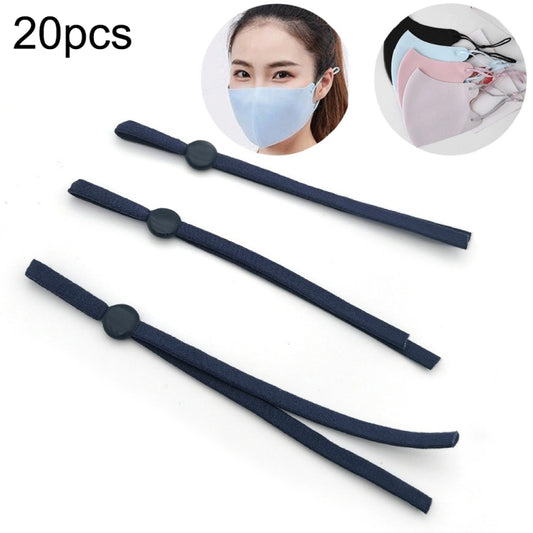 Adjustable elastic mask strap ties in dark navy, with round adjuster beads
