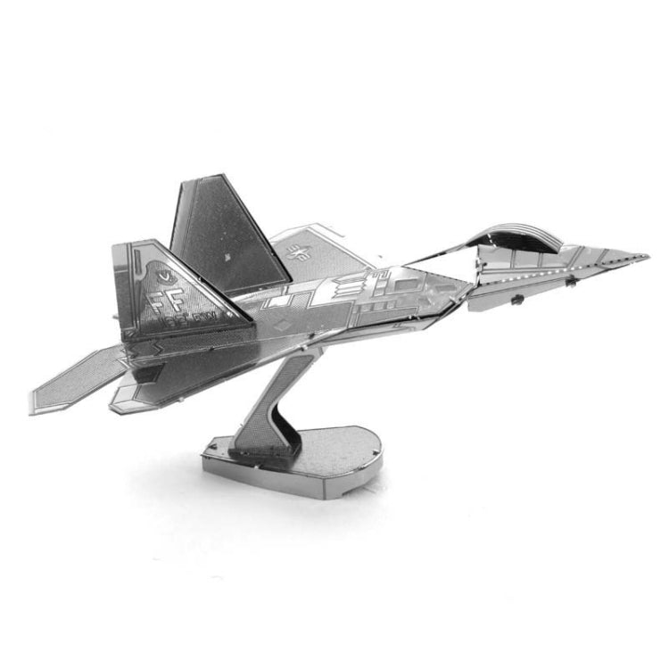 3D metal fighter aircraft assembly model on display stand