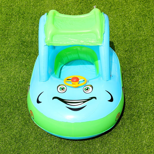 Sunshade and Sunscreen Baby Swimming Ring Car Boat Shape Inflatable Swimming Ring with Horn, Light Blue + Green, Purple+Yellow