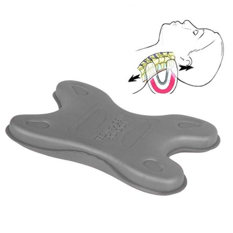 Gray cervical spine neck stretching massager pillow with contoured U-shaped support