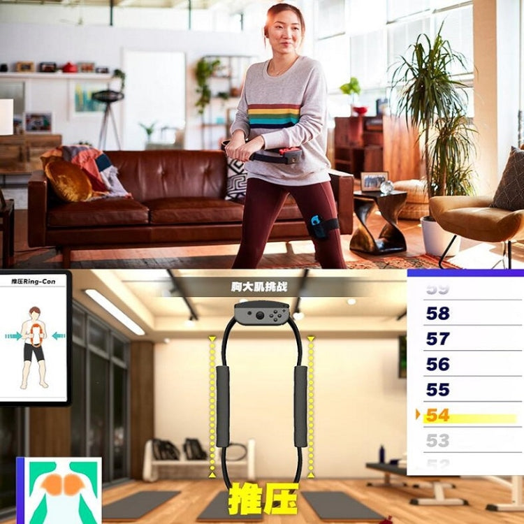 Person wearing a fitness ring controller with on-screen ring placement guide