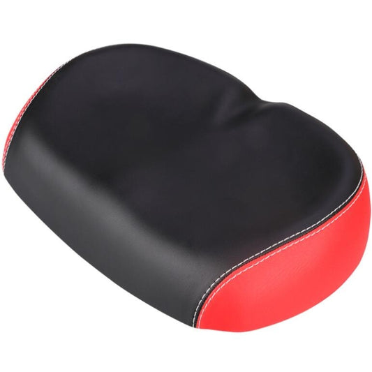 Black saddle seat cushion with red side panel and stitched edge seam