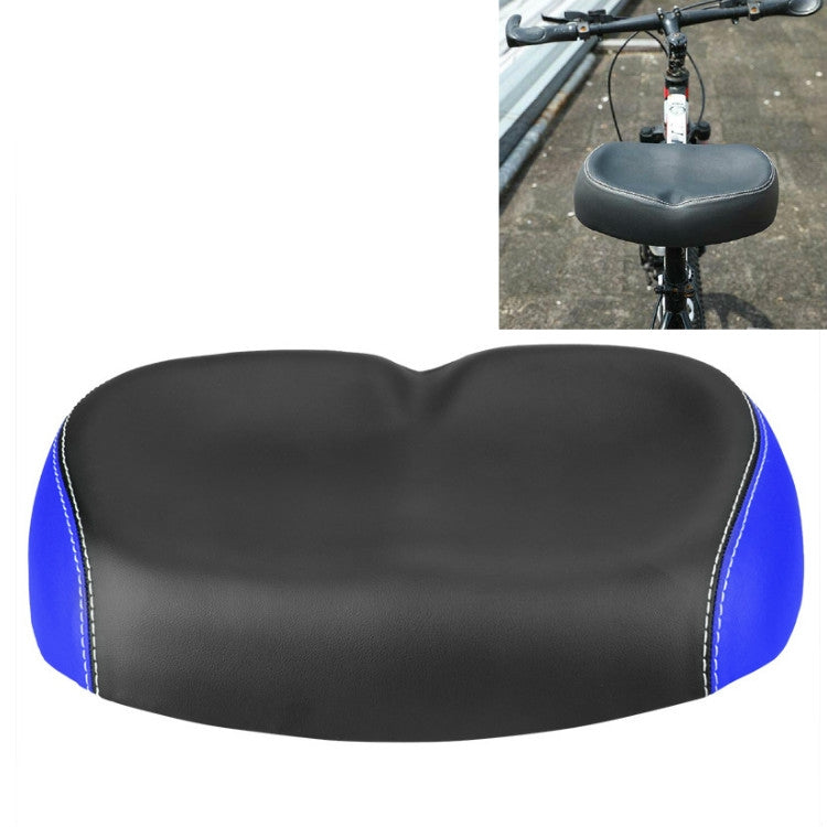 Mountain bike saddle cushion, black with blue edge trim and stitched seams