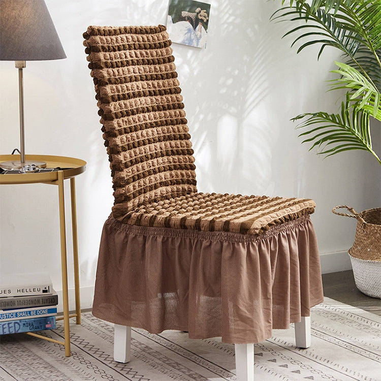 Brown bubble-knit chair cover with elastic skirt, universal one-piece stool slip