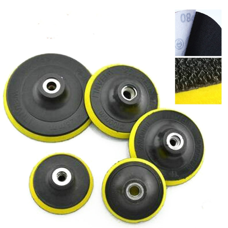 Five dark sponge suction discs with yellow rim, each with metal center fitting
