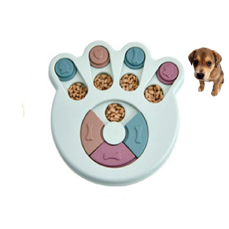 Dog food turntable puzzle bowl, round footpad design with colored treat compartments