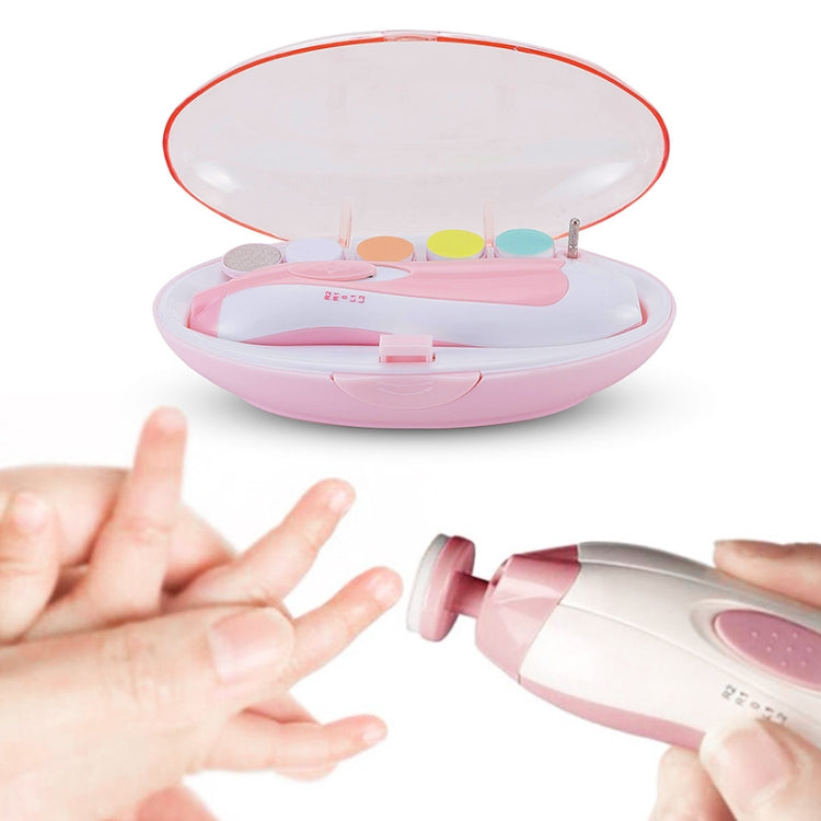 Pink electric baby nail trimmer with safety guard, open case
