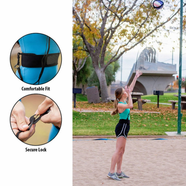 Volleyball training belt in use on an outdoor court with elastic rebound line