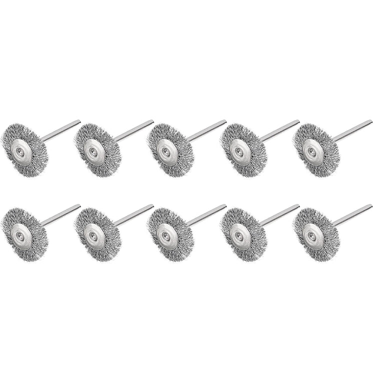 Wire brush polishing set of 10 small circular-head brushes with metal shanks