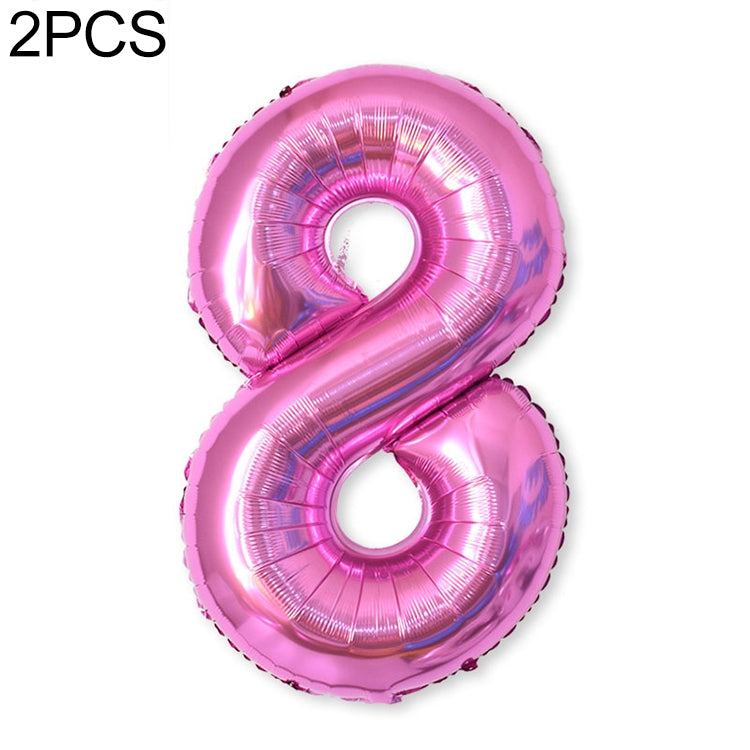 Pink metallic foil number '8' balloons, two-piece set