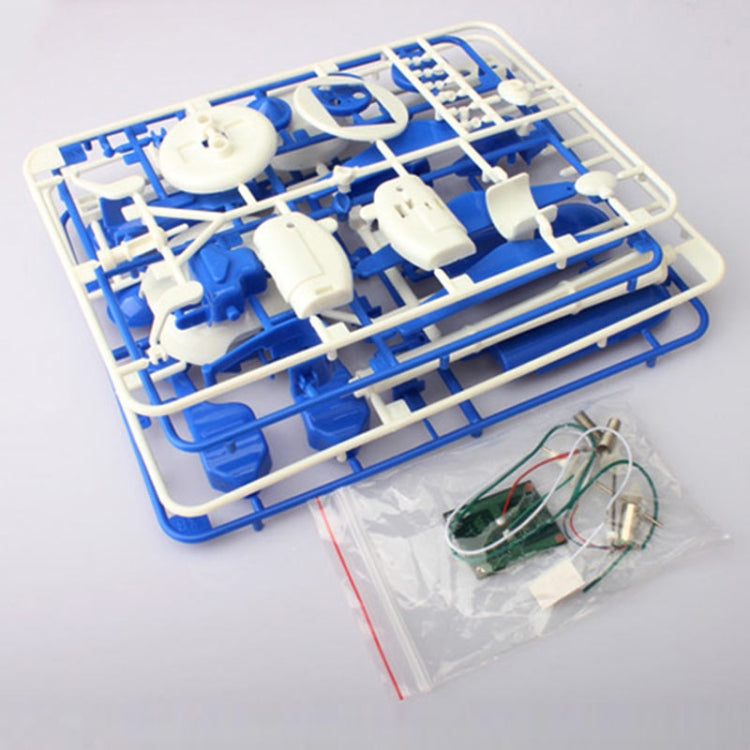 Solar robot educational kit with blue-white plastic frames and small circuit components