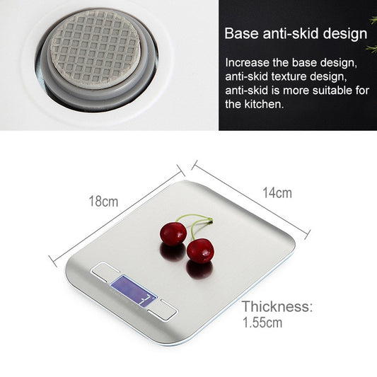 Digital Multi-function Stainless Steel Food Kitchen Scale with LCD Display, 5kg/1g, Rose Gold, 5kg/1g, Silver