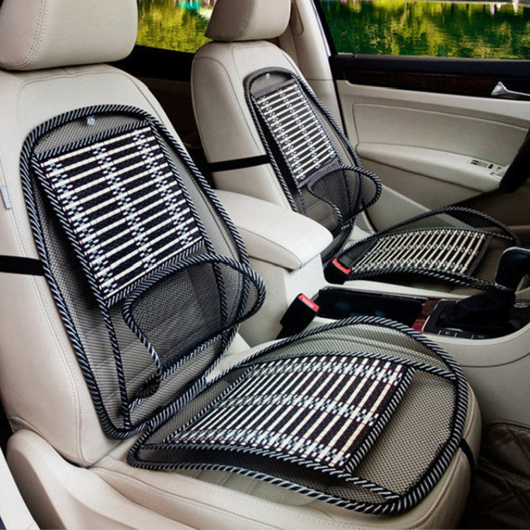 Car seat cushion set with striped seat and backrest covers, black cord trim