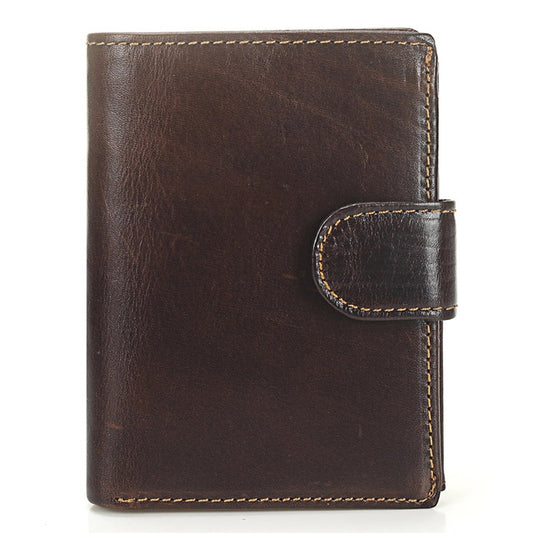 Brown genuine leather men’s short wallet with snap flap coin and card pocket