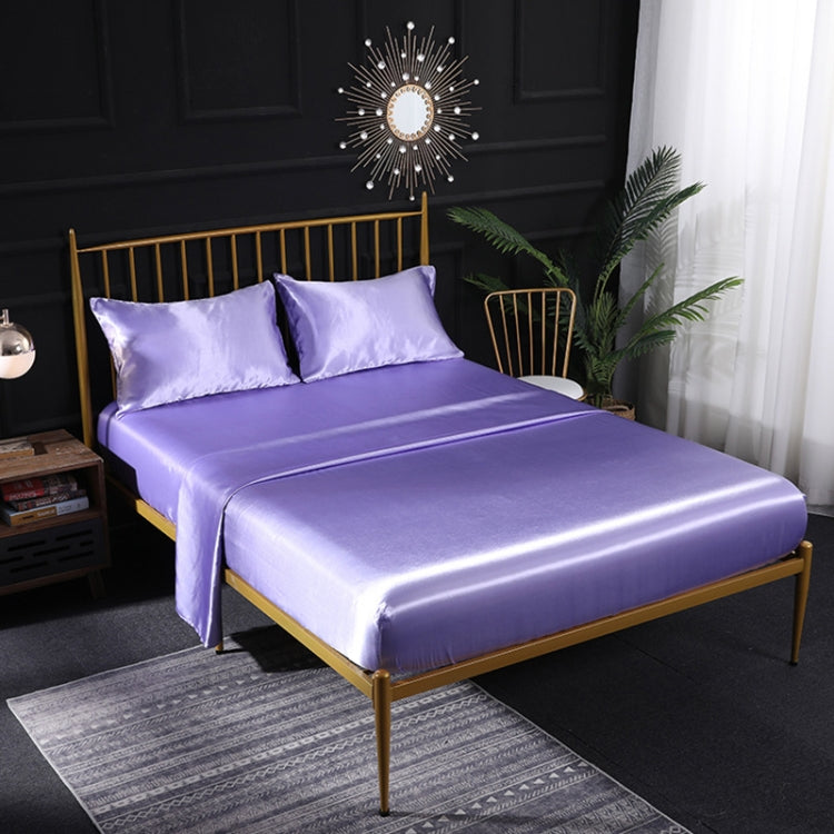 Silk-like fitted sheet and pillowcases set, lavender satin finish