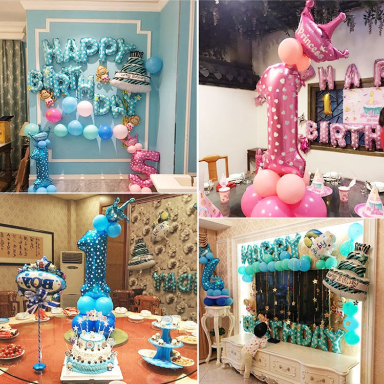 Foil number balloon decoration set with blue and pink number balloons on display