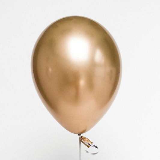 Gold metallic latex balloon, glossy pearl finish, 12-inch.