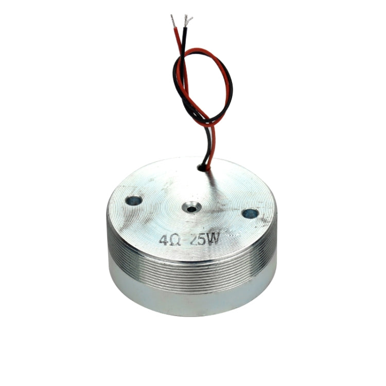 Round metal speaker driver with red and black wires, 4Ω 25W