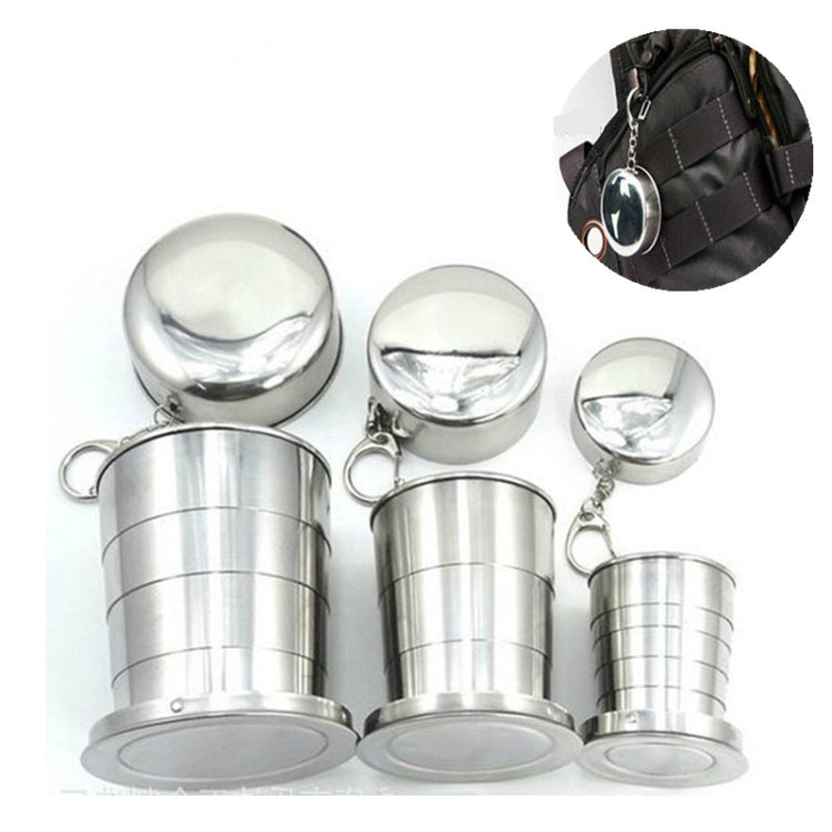 Stainless steel collapsible camping cups, assorted nested sizes with keychain loops