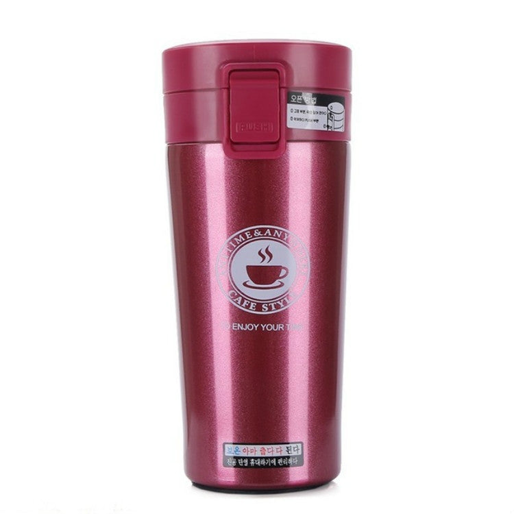 Red double-wall stainless steel vacuum travel mug, 380ml, with snap lid