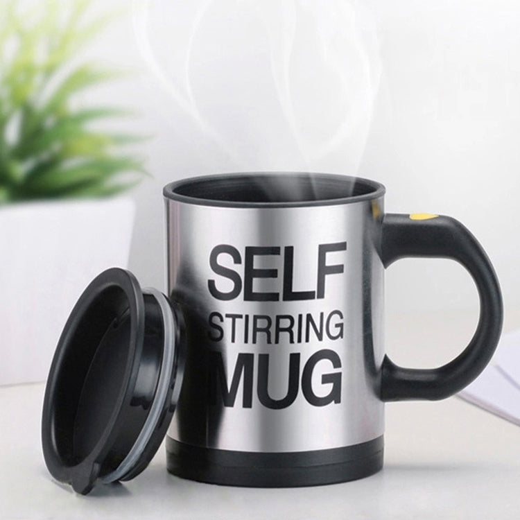 Black stainless self-stirring mug with flip-open lid