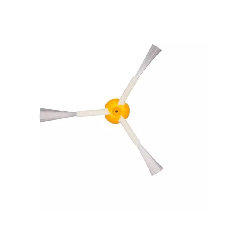 Robot vacuum side brush with yellow center and three gray bristles