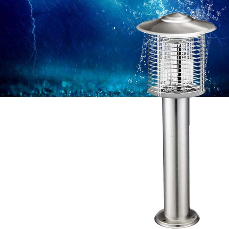 Silver standing mosquito repellent lamp with flared hood and metal grid body