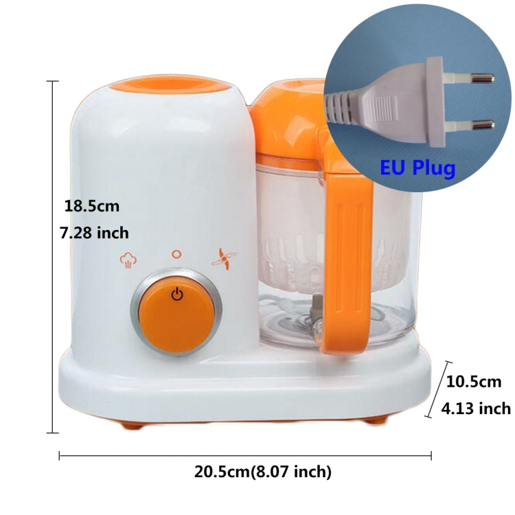 White and orange baby food maker with EU plug and compact base, size marked