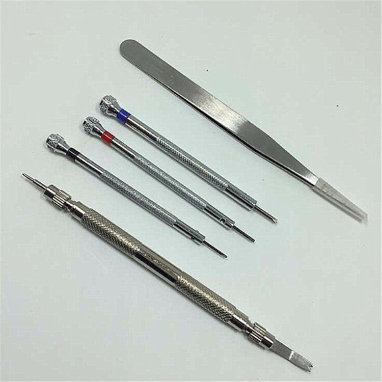 14-in-1 watch tool set with multiple silver precision hand tools and pry blade
