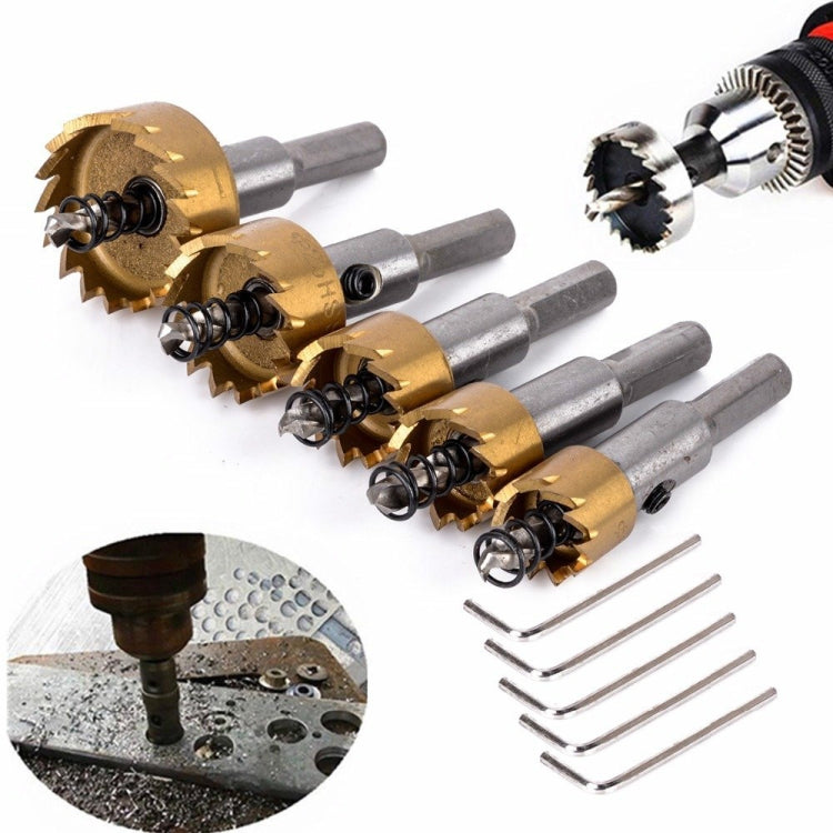 Gold hole opener bits kit with matching shanks, springs, and center drill tools