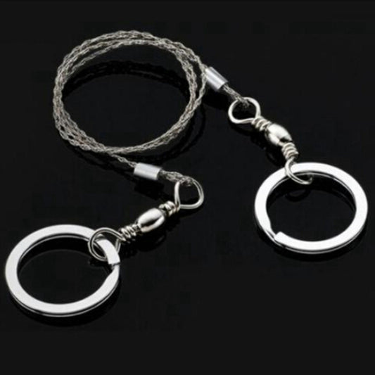 Handcuff-style keychain with two chrome cuffs connected by braided chain