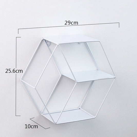 Hanging Wrought Iron Hexagonal Grid Wall Shelf Home Decoration