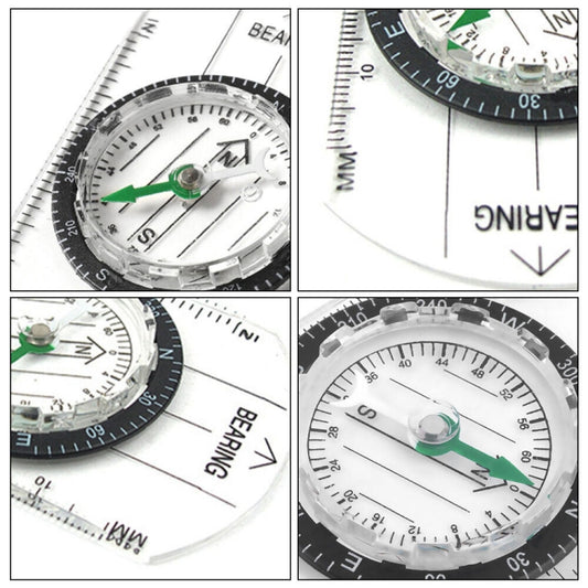 Professional Mini Compass Map Scale Ruler Multifunctional Equipment Outdoor Hiking Camping Survival, Mini