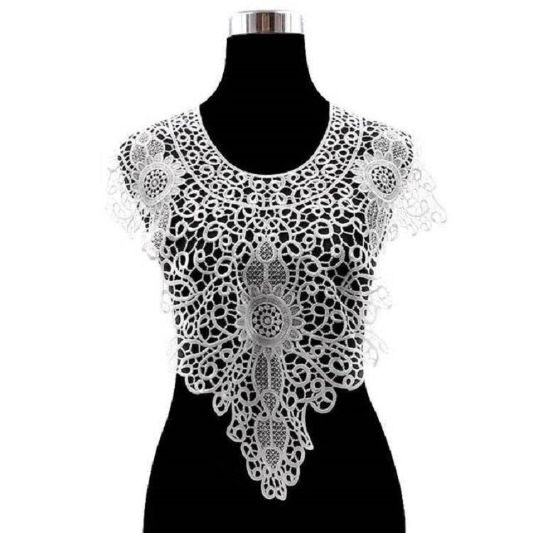 White lace embroidered hollow fake collar with circular floral cutout pattern