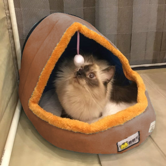 Pet Dog Cat Warm Soft Bed Pet Cushion Dog Kennel Cat Castle Foldable Puppy House with Toy Ball, S, M, L
