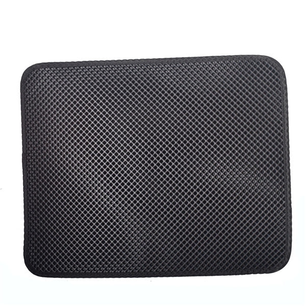Square waterproof cat litter mat, dark gray/black, textured grid with rounded corners