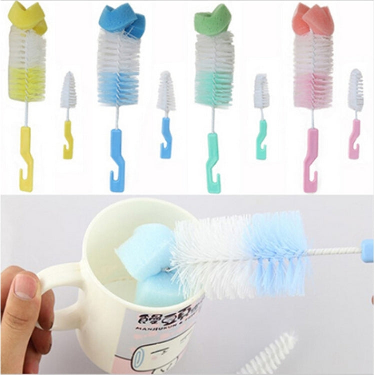 Baby bottle cleaning brush set showing multiple pastel handle colors and bristle heads