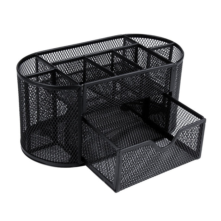 9-grid metal mesh desk organizer with 3 compartments, black