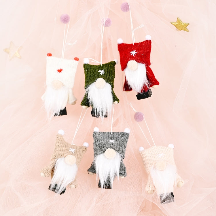 Knitted Christmas gnome doll pendant ornaments with tassel beard, faceless, multi-color set