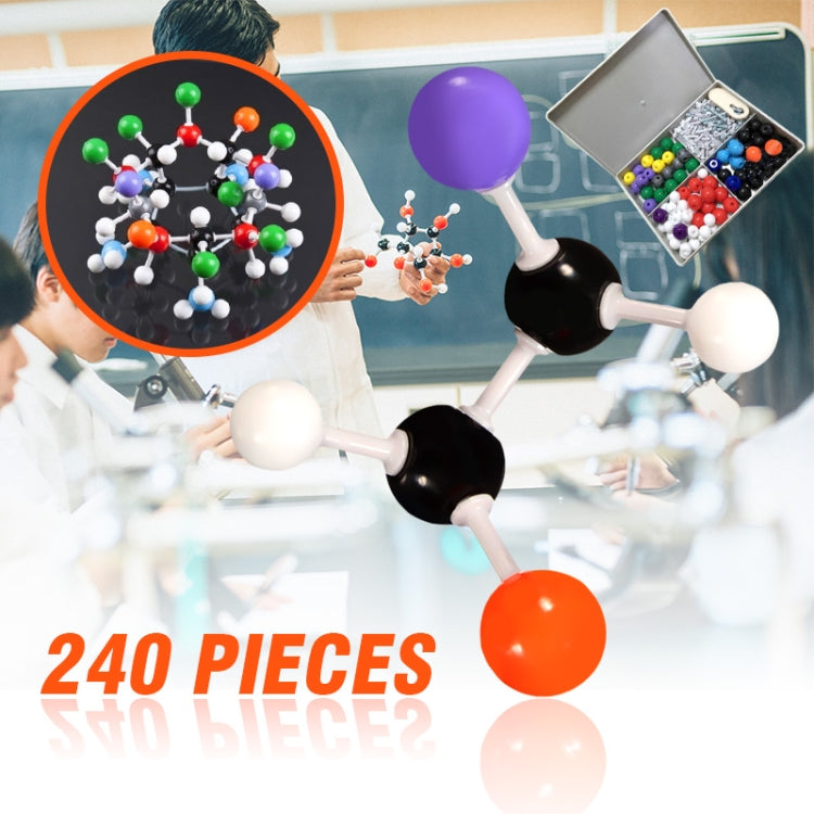 Chemistry molecular model kit with 240 pieces showing colorful atom balls on rods
