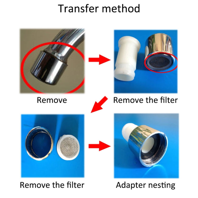 Faucet filter adapter and cartridge, showing removal and nesting connection