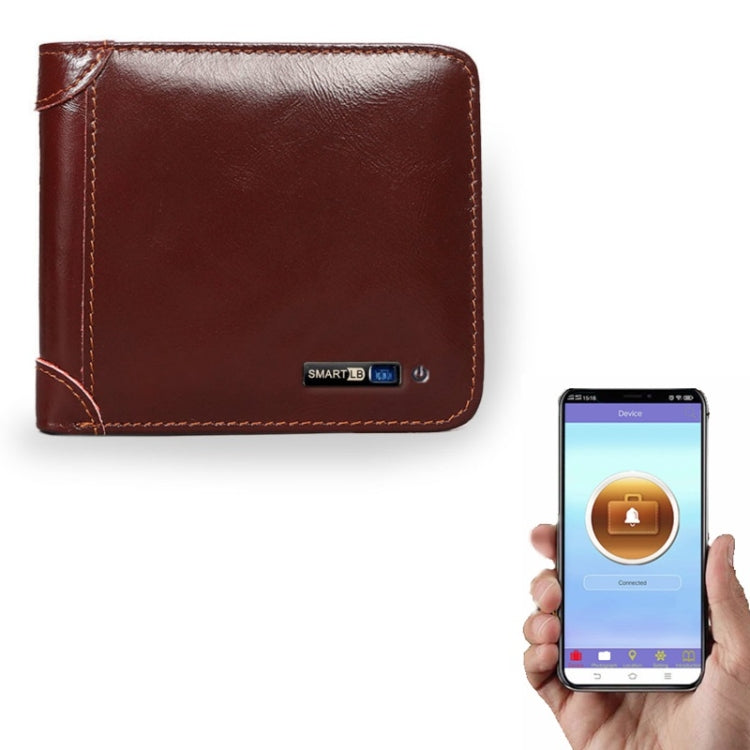 Wine red leather business wallet with SMART anti-lost tracker logo