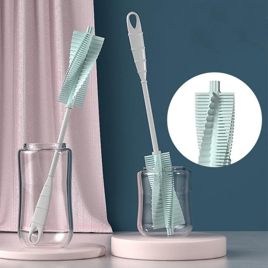 Silicone Baby Bottle Long Handle Cup Cleaning Brush 360 Degree Rotating Bottle Brush, Green, Pink, Light Blue