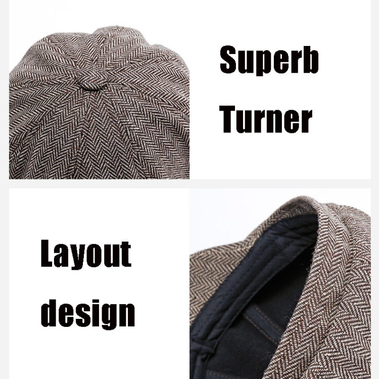 Octagonal snap beret hat close-up with layered brim design and inner lining