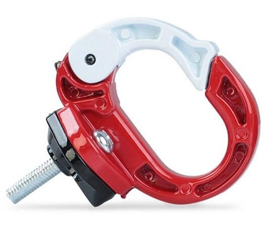 Aluminum hanging bag hook for scooter, red frame with silver curved hook