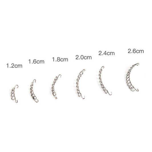 Curved silver metal toenail orthosis clips set with multiple size options