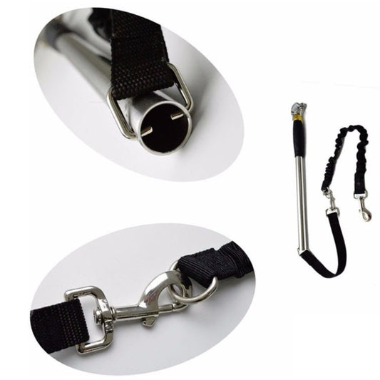 Reinforced leash attachment with metal rings and black fabric strap for spring rod